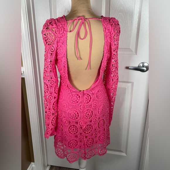 Seven Wonders Elegant Vibrant Pink Crochet Lace Pattern Dress SZ 6 - Picture 5 of 9
